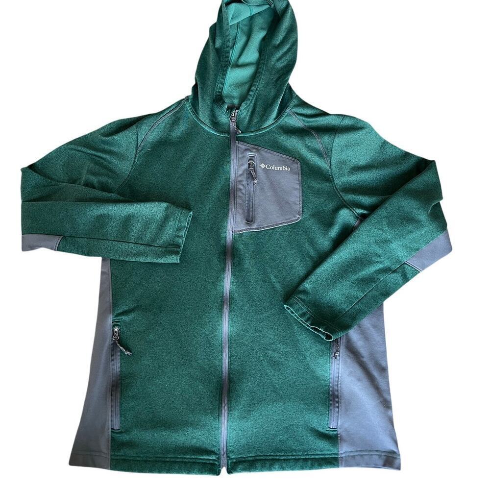 Men's Lightweight Columbia Fleece Jacket, Medium, Green/Gray, Zip Pocket
